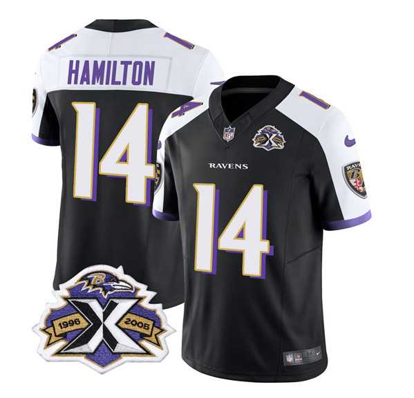 Men & Women & Youth Baltimore Ravens #14 Kyle Hamilton Black White 2023 F.U.S.E With Patch Throwback Vapor Limited Stitched Jersey